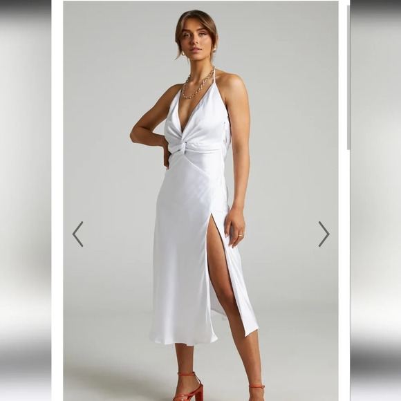 NWT Showpo Florentina Twist Front Open The Back Midi Dress White satin - Picture 2 of 10